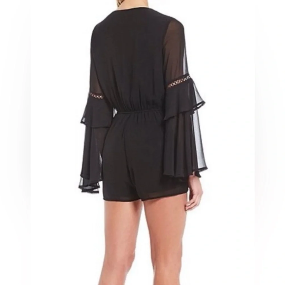 Gianni Bini Black Romper with Sheer Bell Sleeves Small - Picture 2 of 5